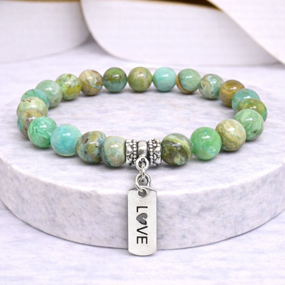 Green Phoenix Stone Charm 8mm Beads Stretch Bracelet Crystal Jewelry
